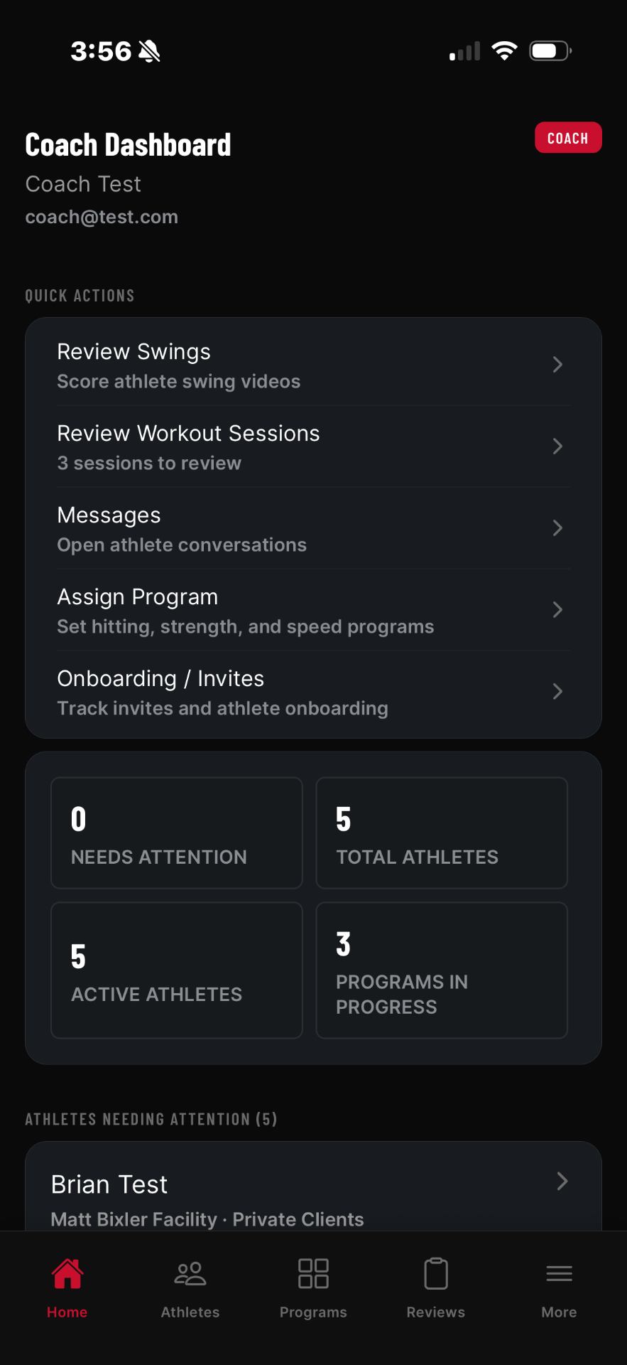 Coach dashboard