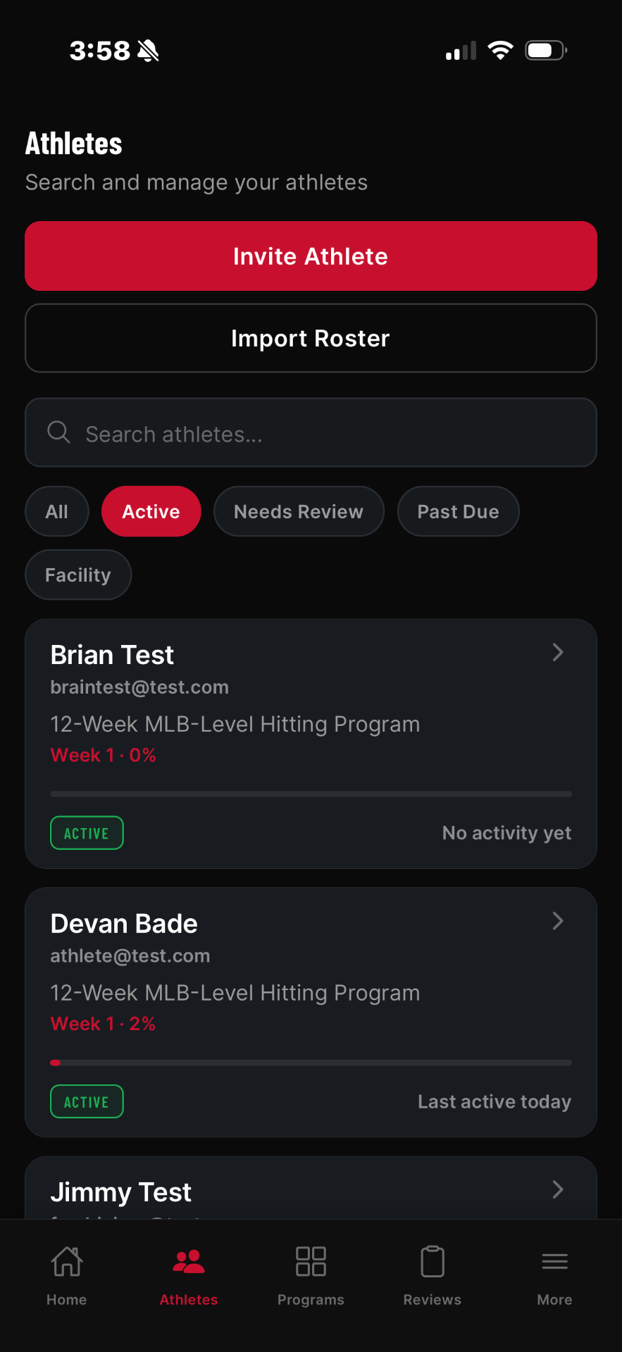 Athletes list